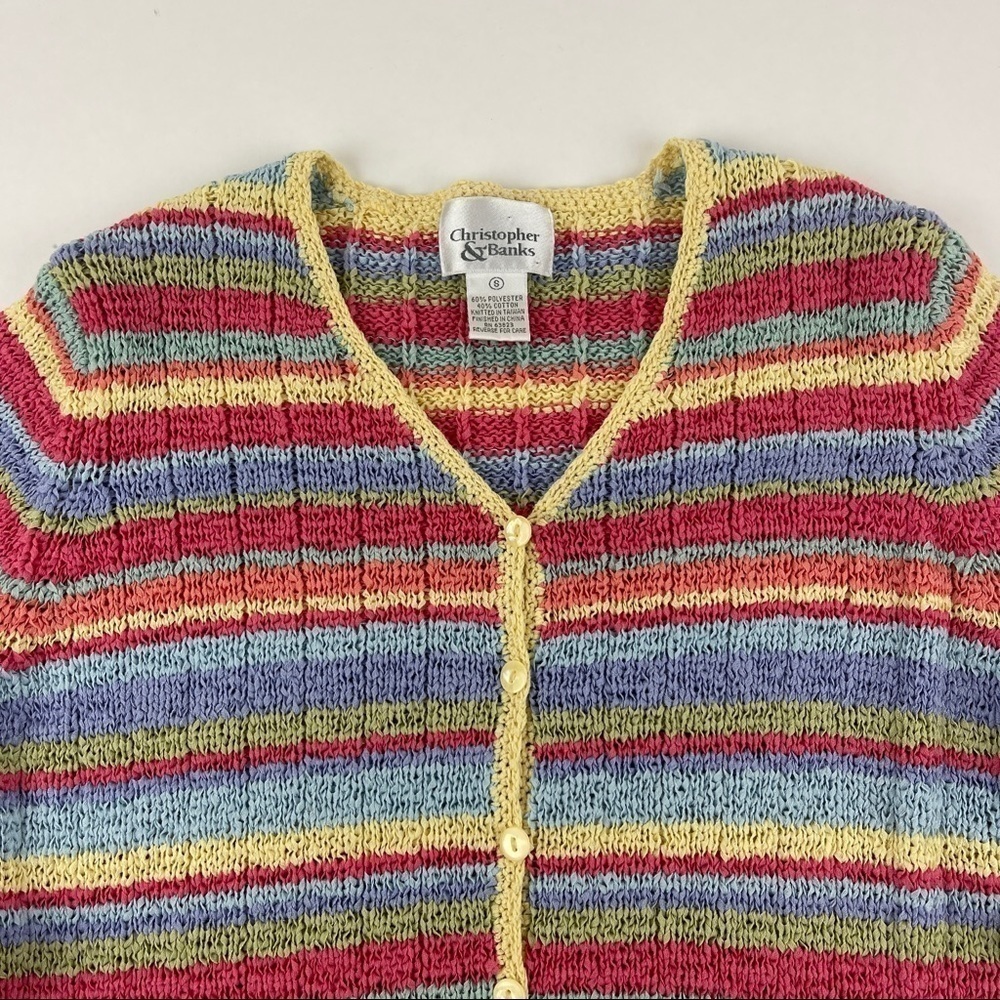 Christopher & Banks Sweater Womens Small Red Orange Striped 3/4 Sleeve Buttons - Picture 3 of 7